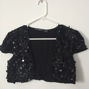 Black Betsey Johnson Sequined Cropped Jacket